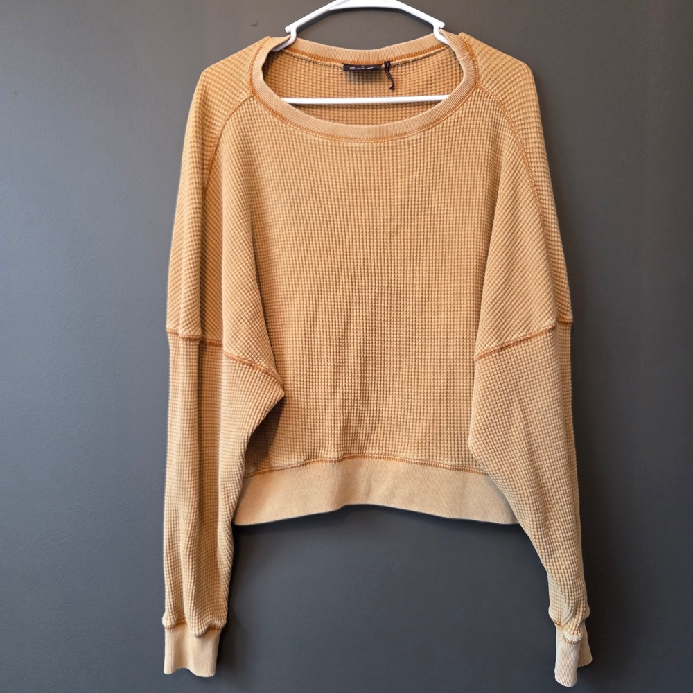 Out From Under Urban Outfitters Luciana Waffle Knit Thermal Top Sweater Tan L